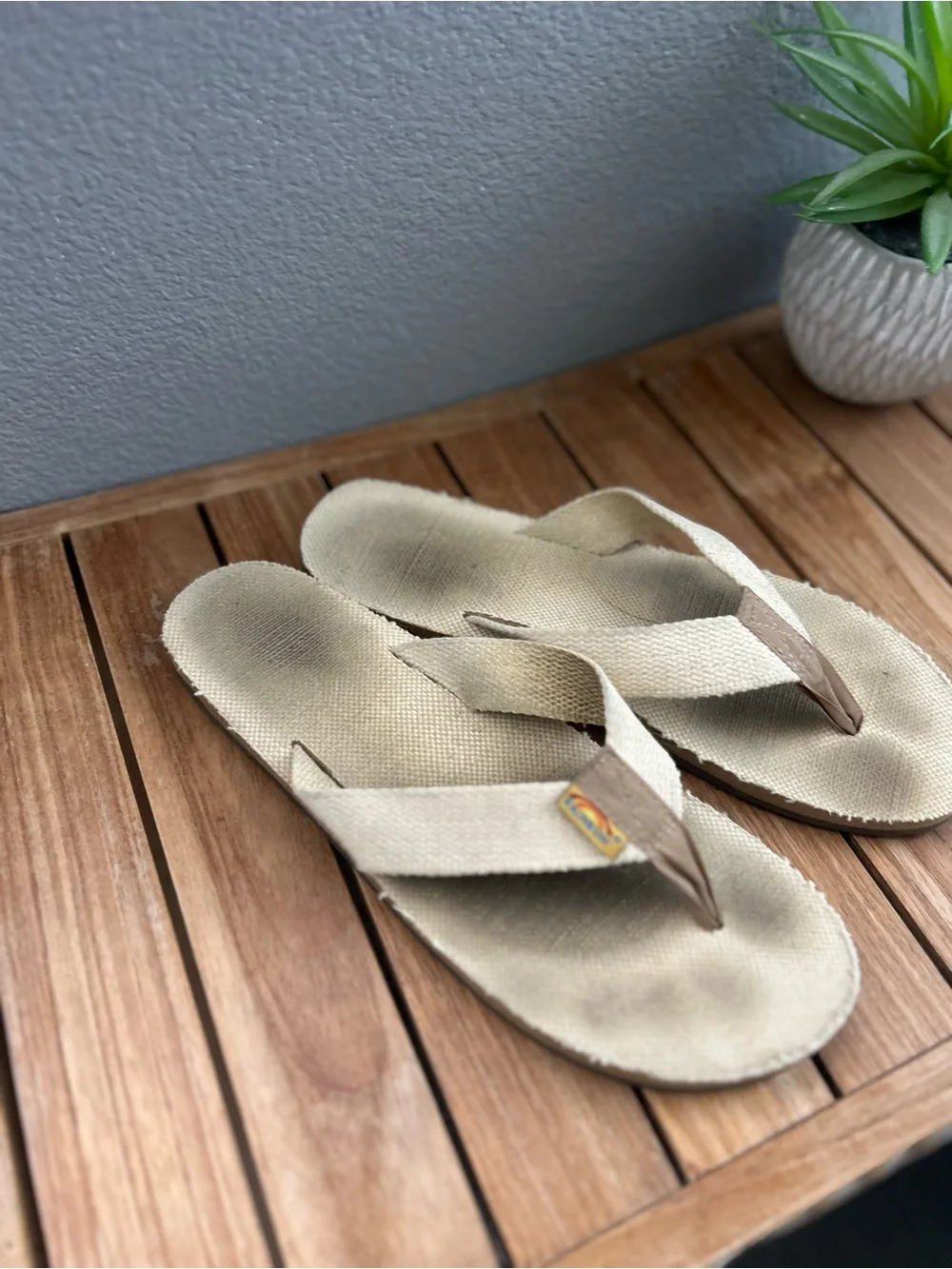 Rainbows- Beige Canvas Women's Flip Flop Sandals